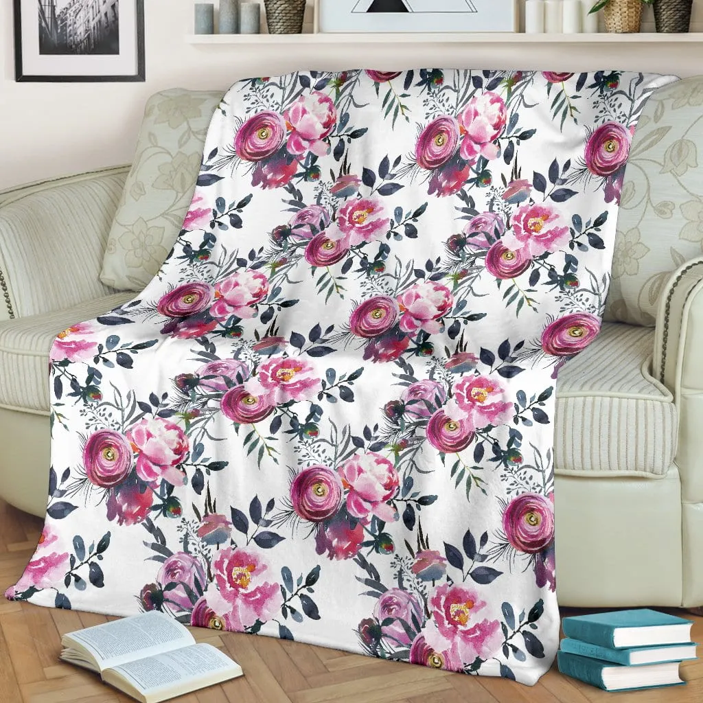 Floral Grey Roses & Peonies - Throw Blankets