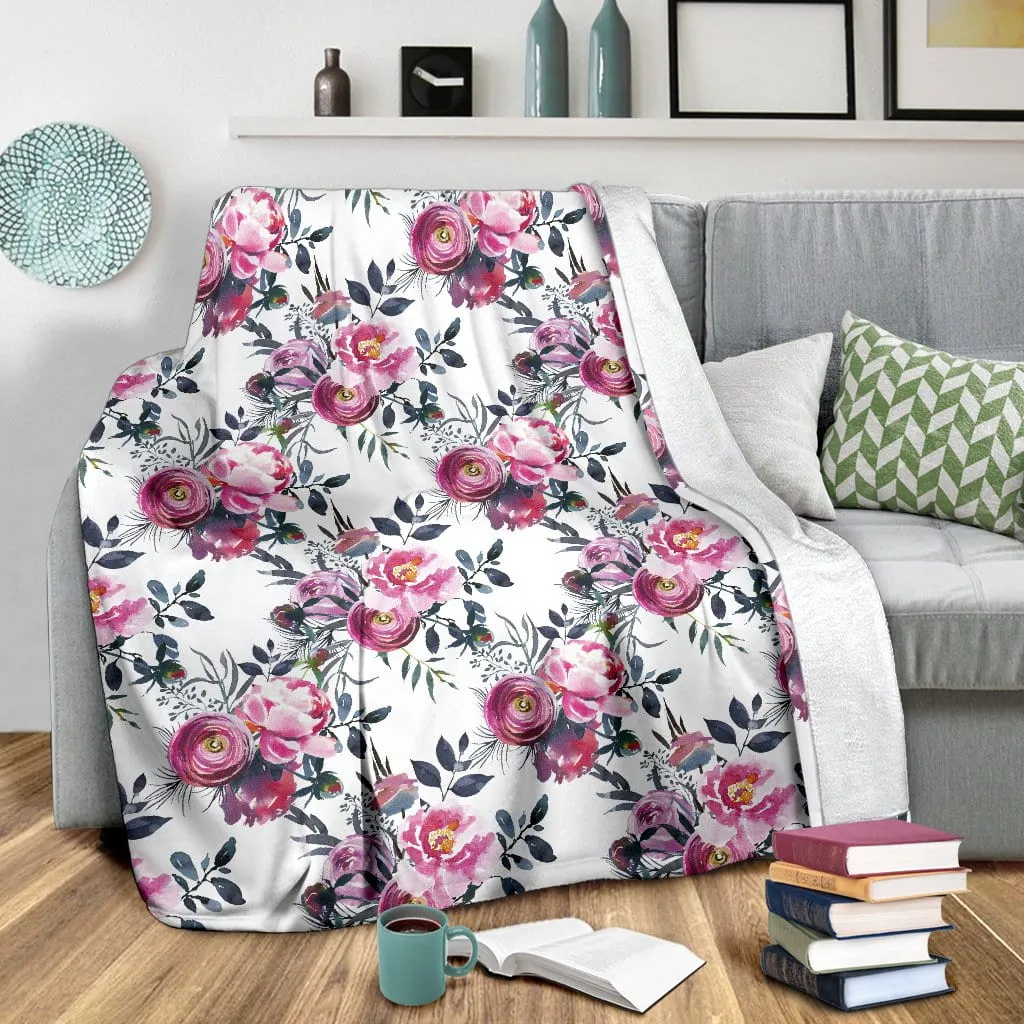 Floral Grey Roses & Peonies - Throw Blankets