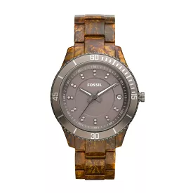 Fossil Stella Analog Quartz Wood Pattern Resin Band Watch (ES3087) Women