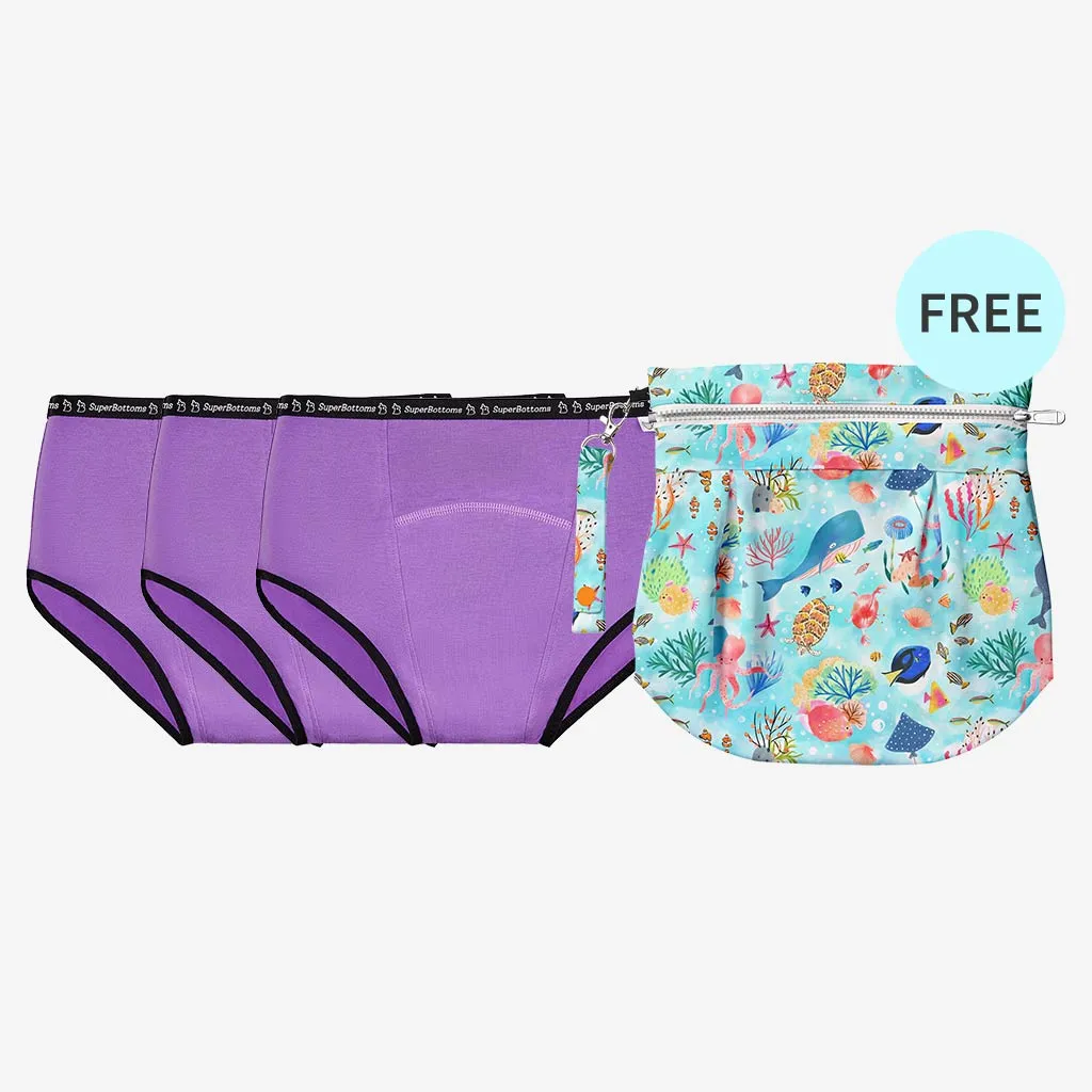 Free Waterproof Travel Bag with Pack of 3 MaxAbsorb Period Underwear (Lilac)