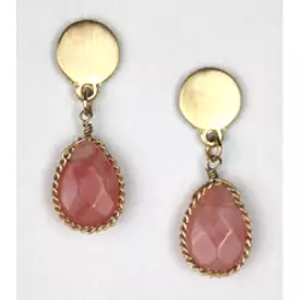 Gold And Pink Quartz Brushed Metal Drop Earrings