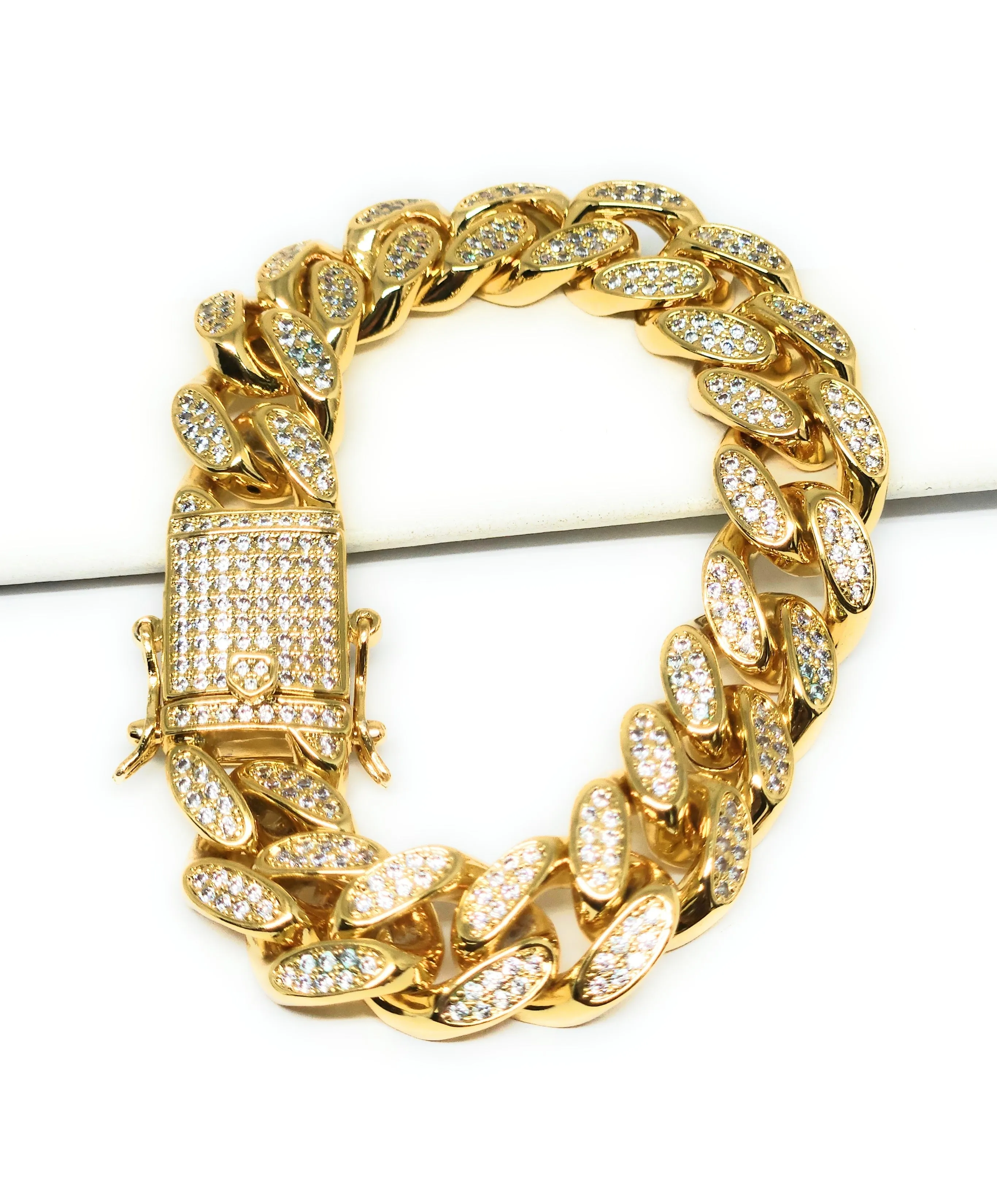 Gold Plated MIAMI CUBAN LINK ICED OUT CZ Bracelet 8-8.5 15MM Width