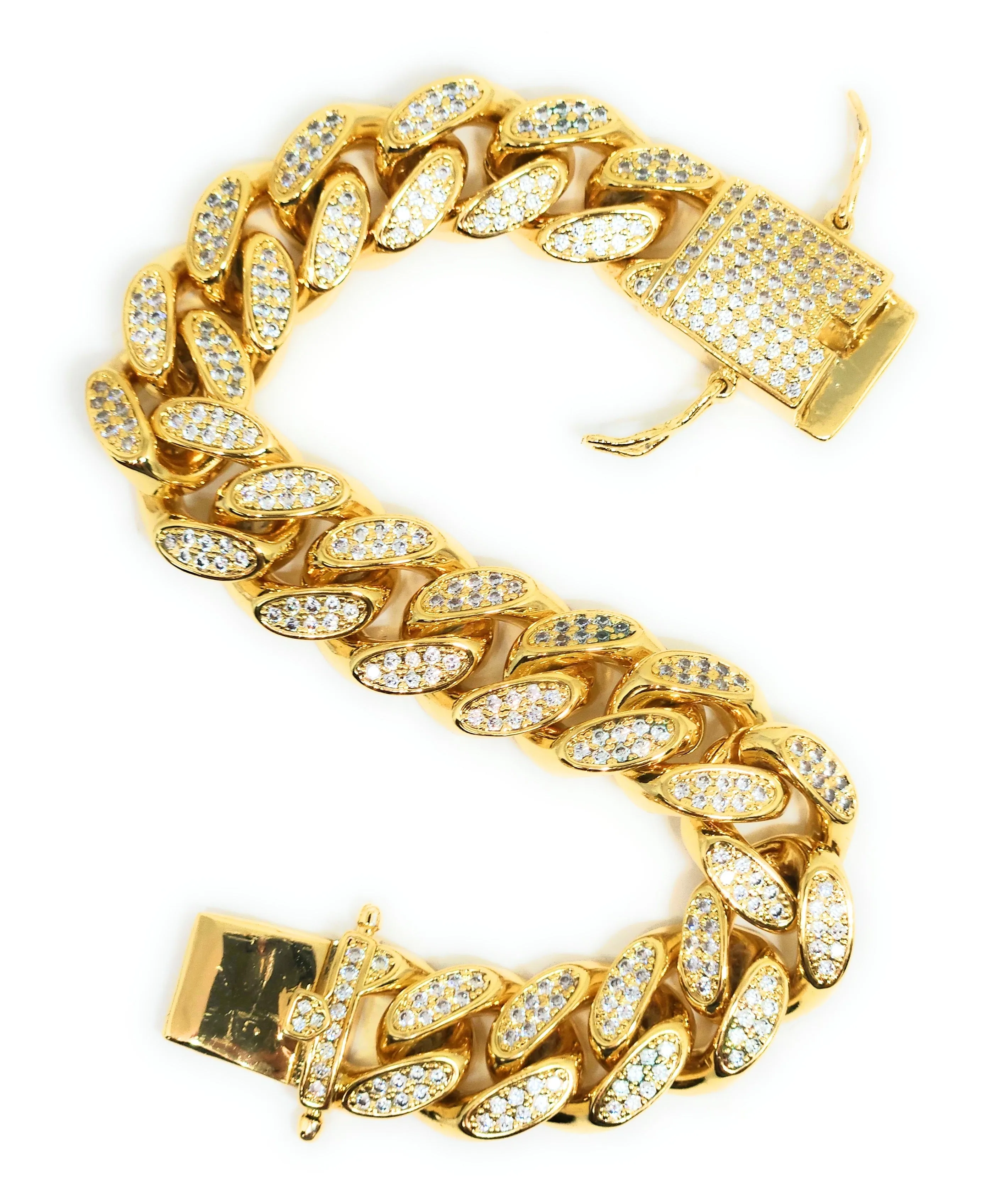 Gold Plated MIAMI CUBAN LINK ICED OUT CZ Bracelet 8-8.5 15MM Width