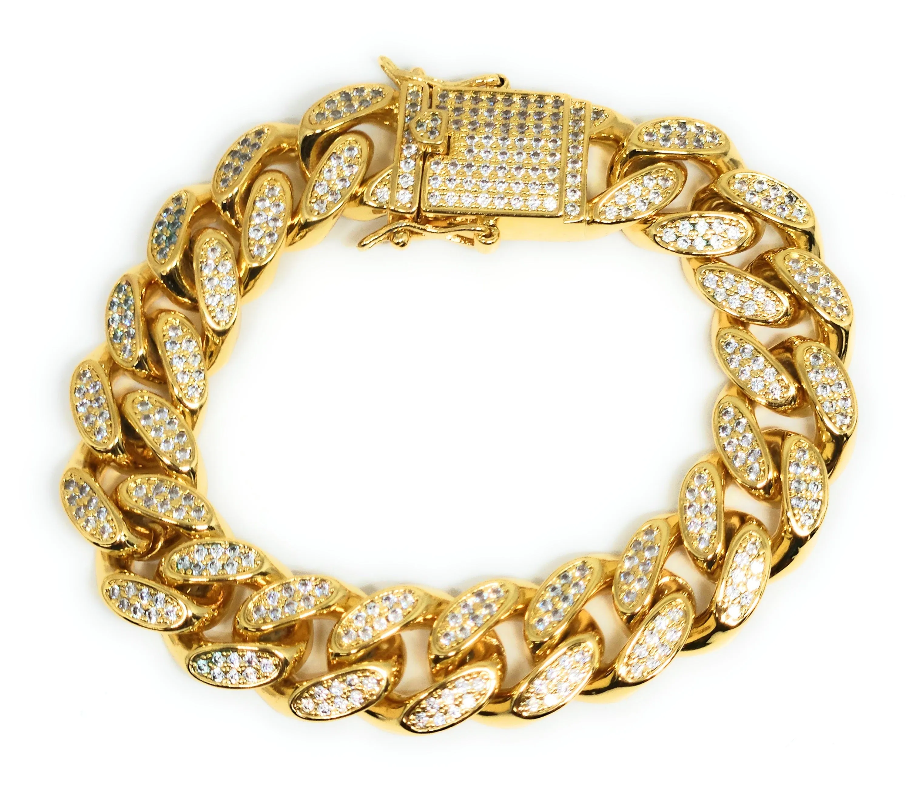 Gold Plated MIAMI CUBAN LINK ICED OUT CZ Bracelet 8-8.5 15MM Width