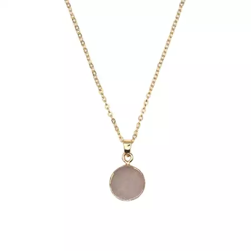 Gold Rose Quartz Stone Circle Pendant Necklace