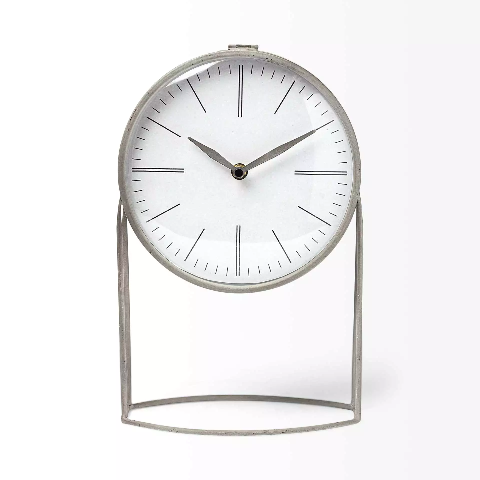 Gray Metal Circular Desk Table Clock Equipped With A Quartz Movement