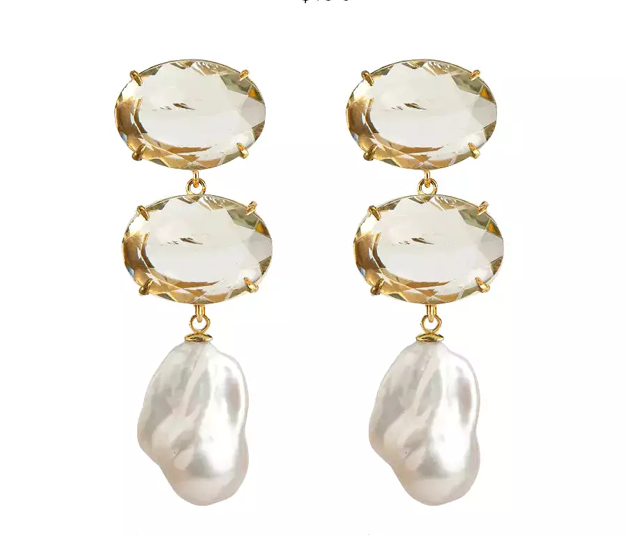 Hema Lemon Quartz & Baroque Pearl Earrings