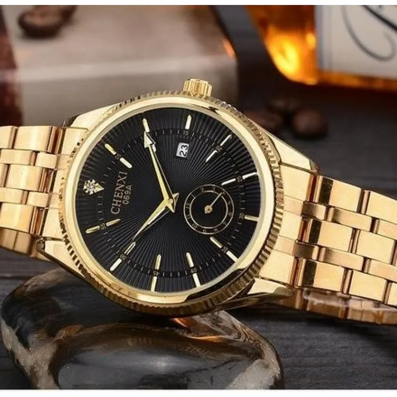 Hot Selling Gold Water Resistant Quartz Wristwatches with Calendar for Men