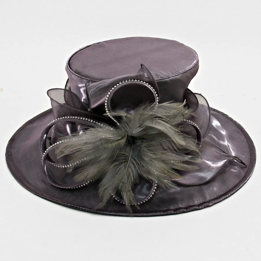 iLLASPARKZ Feather Accented Floral Wide Brim Dress Hat