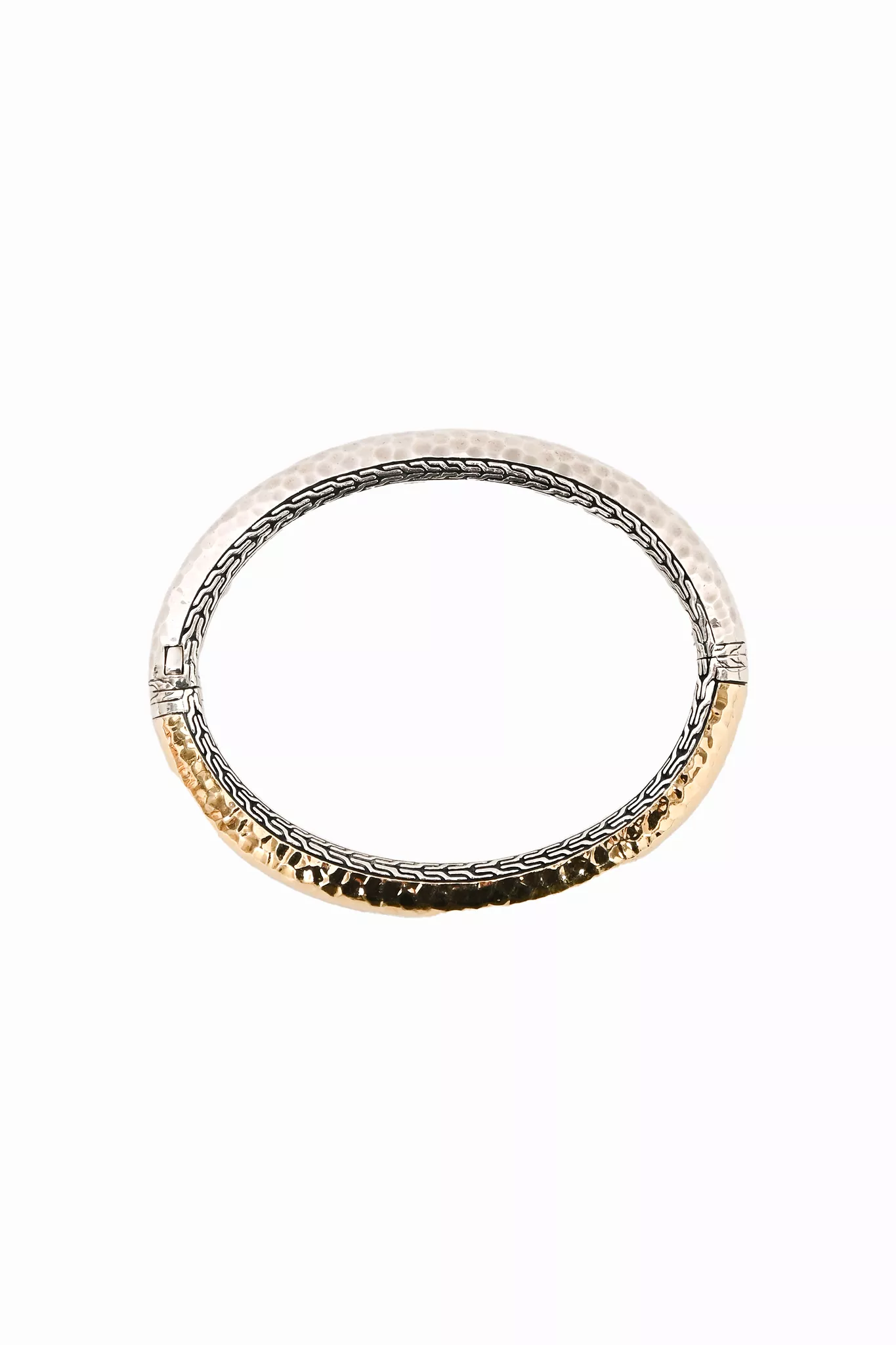 John Hardy Silver/18K Yellow Gold Classic Chain Hammered Hinged Bangle