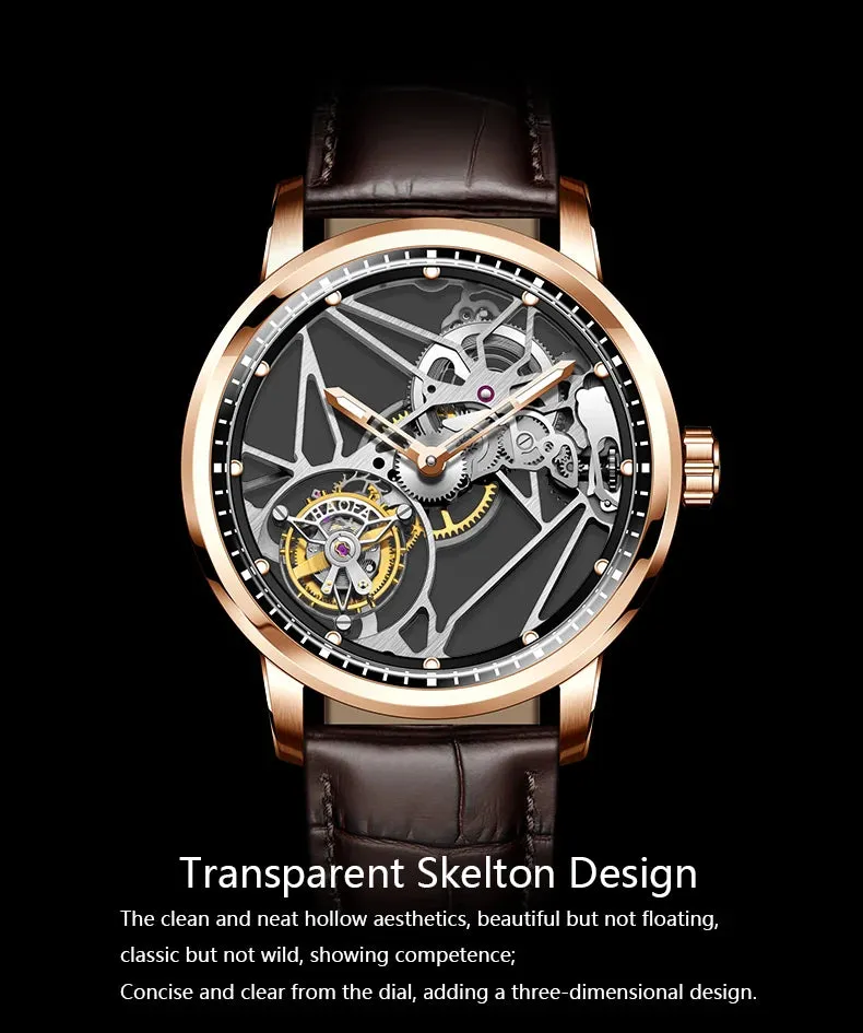 Luxury Skeleton Tourbillon Movement Sapphire Luminous Watch for Men