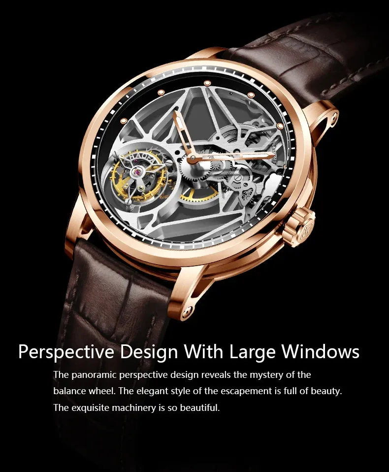 Luxury Skeleton Tourbillon Movement Sapphire Luminous Watch for Men