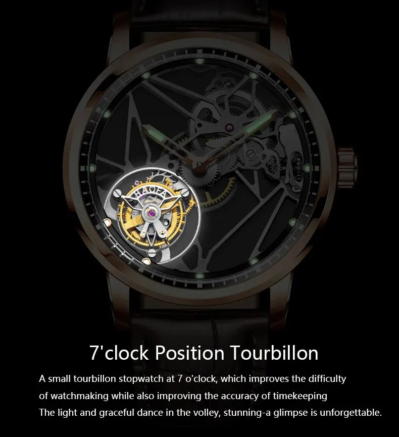 Luxury Skeleton Tourbillon Movement Sapphire Luminous Watch for Men