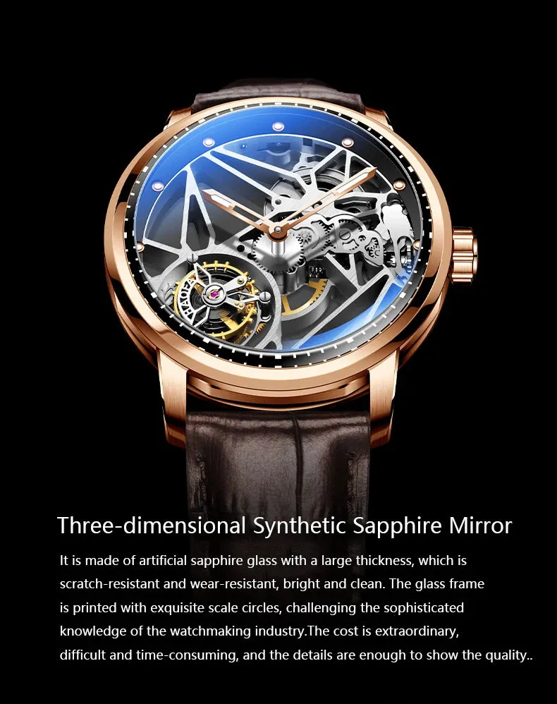 Luxury Skeleton Tourbillon Movement Sapphire Luminous Watch for Men