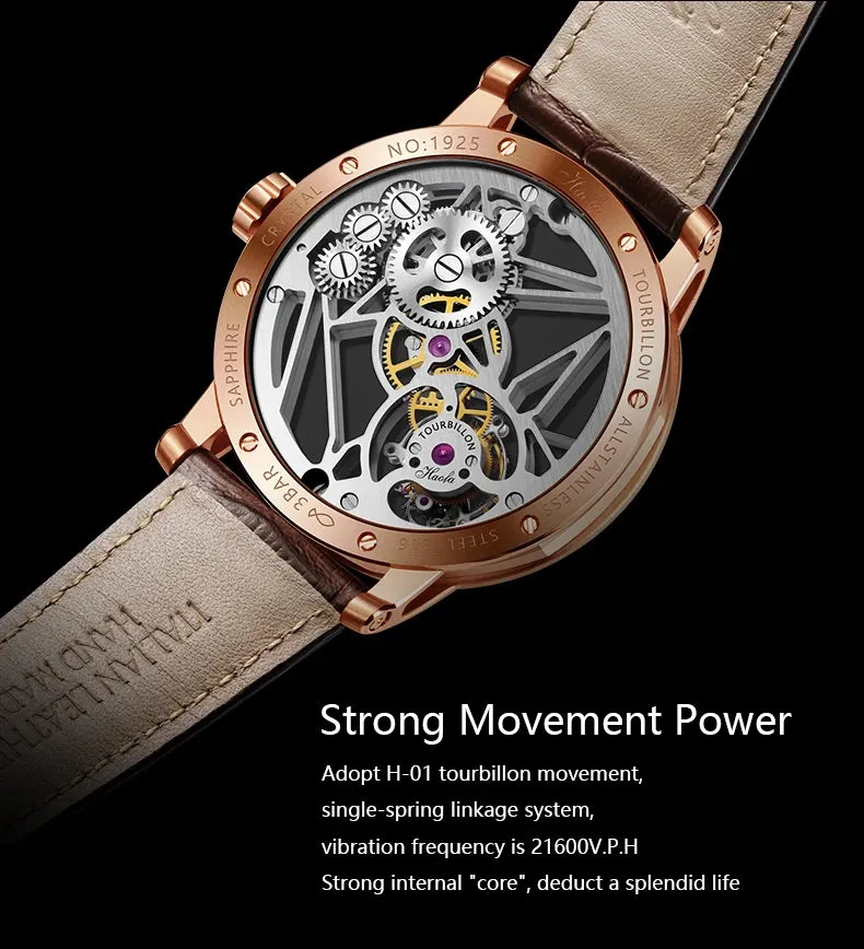 Luxury Skeleton Tourbillon Movement Sapphire Luminous Watch for Men