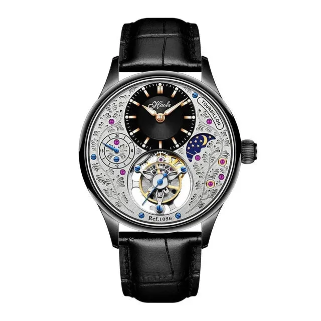 Manual Skeleton Tourbillon Movement Rotating Sapphire Mechanical Watch for Men