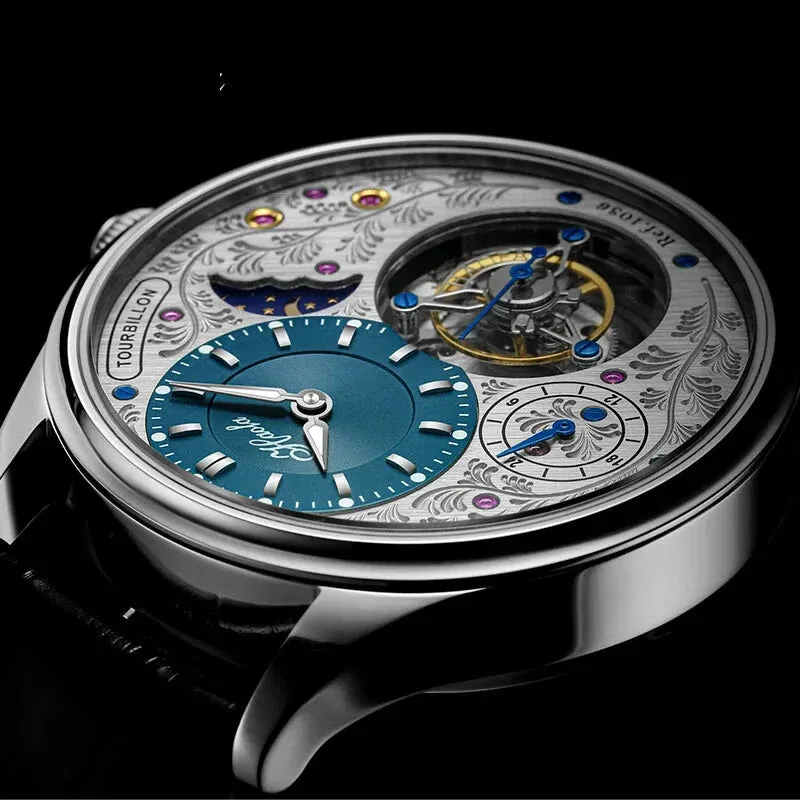 Manual Skeleton Tourbillon Movement Rotating Sapphire Mechanical Watch for Men