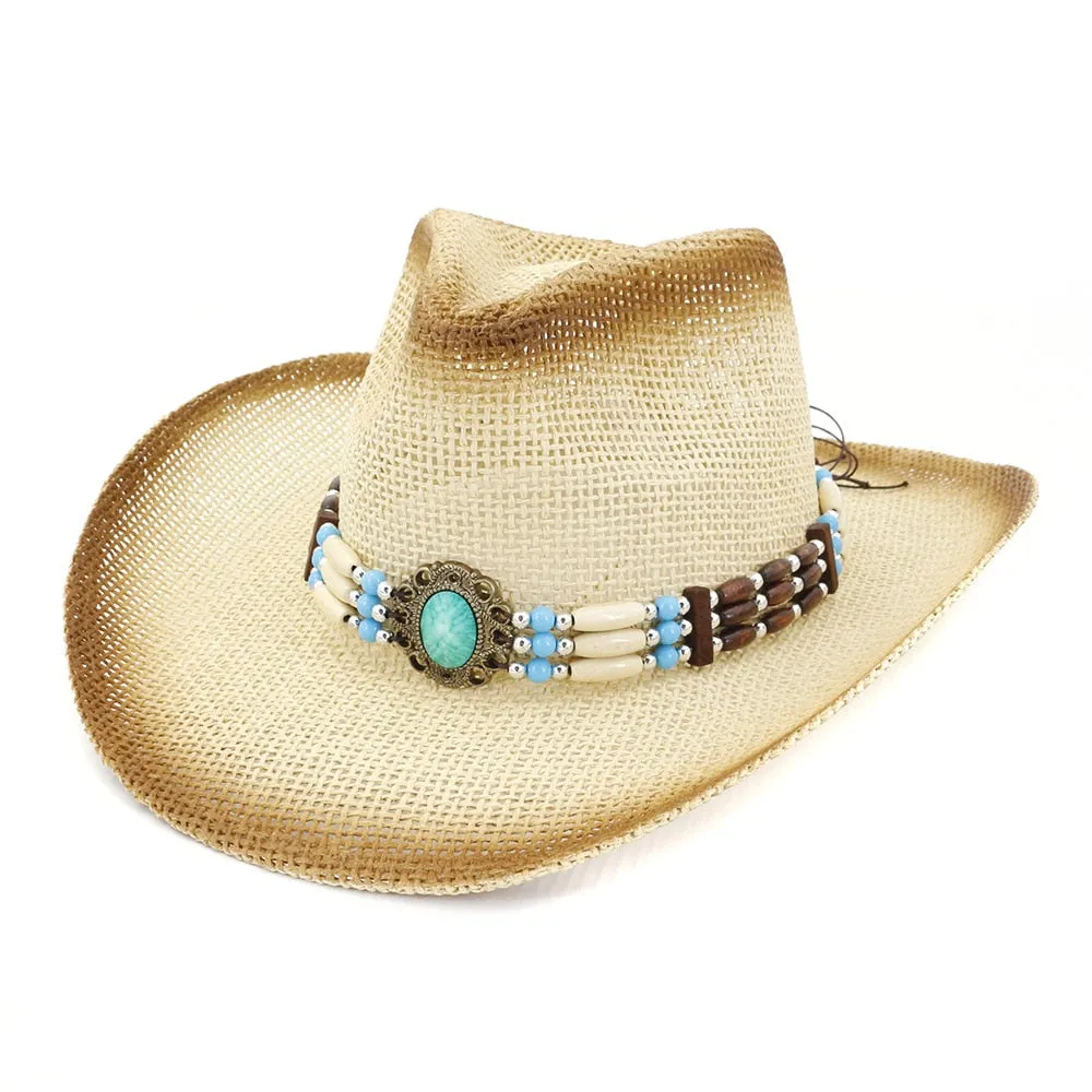 Men and Women Spray Paint Plain Ethnic Band Decor Wide Brim Hat