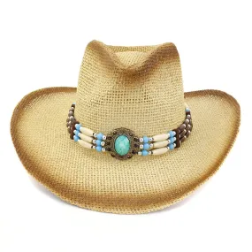 Men and Women Spray Paint Plain Ethnic Band Decor Wide Brim Hat