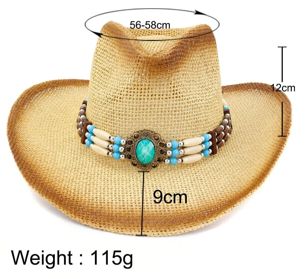 Men and Women Spray Paint Plain Ethnic Band Decor Wide Brim Hat