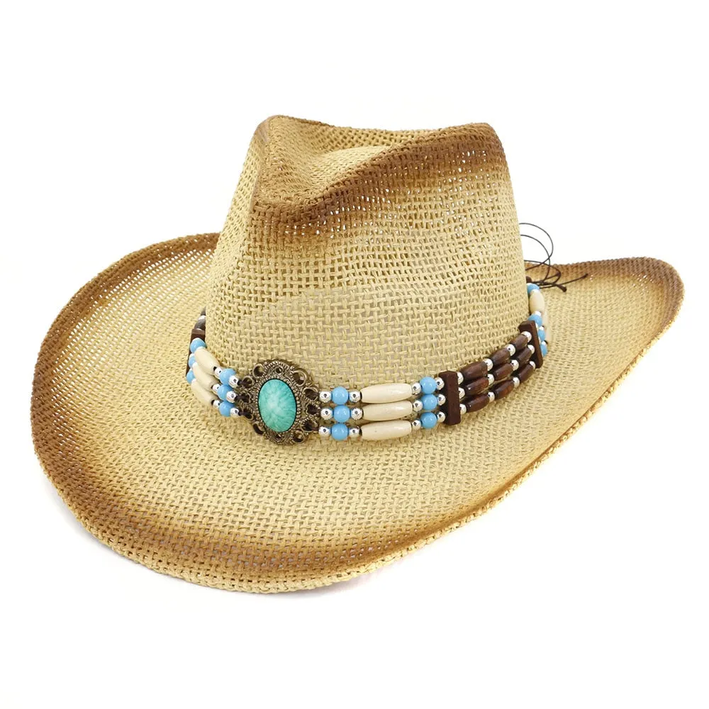 Men and Women Spray Paint Plain Ethnic Band Decor Wide Brim Hat