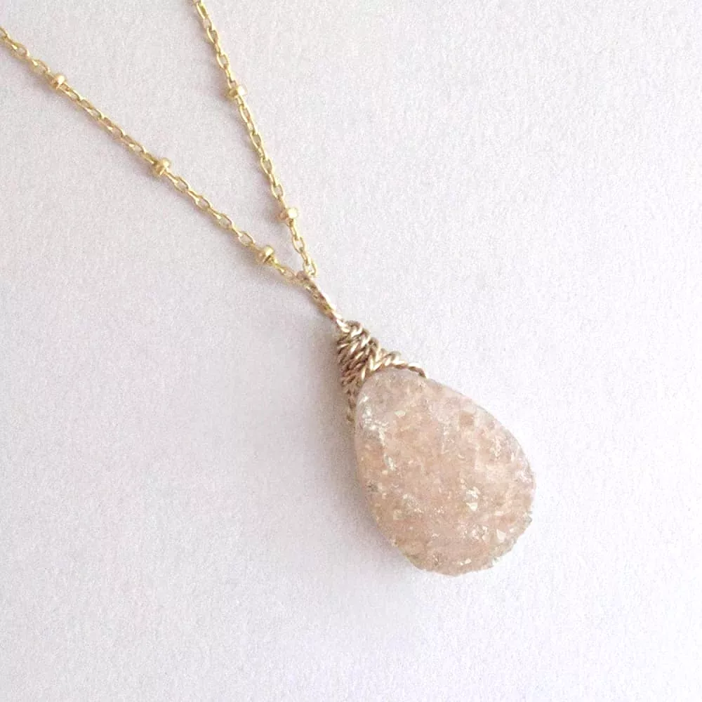 Peach Champagne Druzy Quartz Gemstone Geode