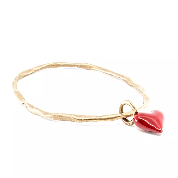 Pesci Che Volano Bronze Cuore Bangle with Red Enamel Puffed Heart