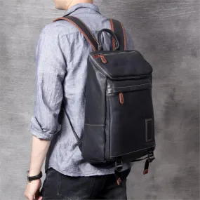 Retro Cow Leather Large Capacity Laptop School Backpacks for Men