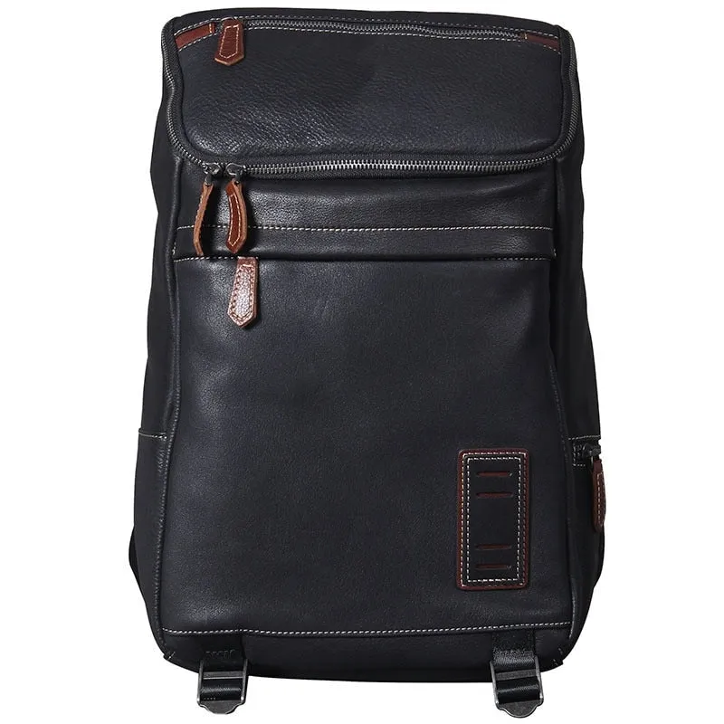 Retro Cow Leather Large Capacity Laptop School Backpacks for Men