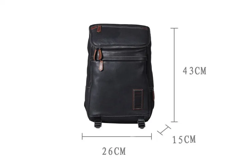 Retro Cow Leather Large Capacity Laptop School Backpacks for Men