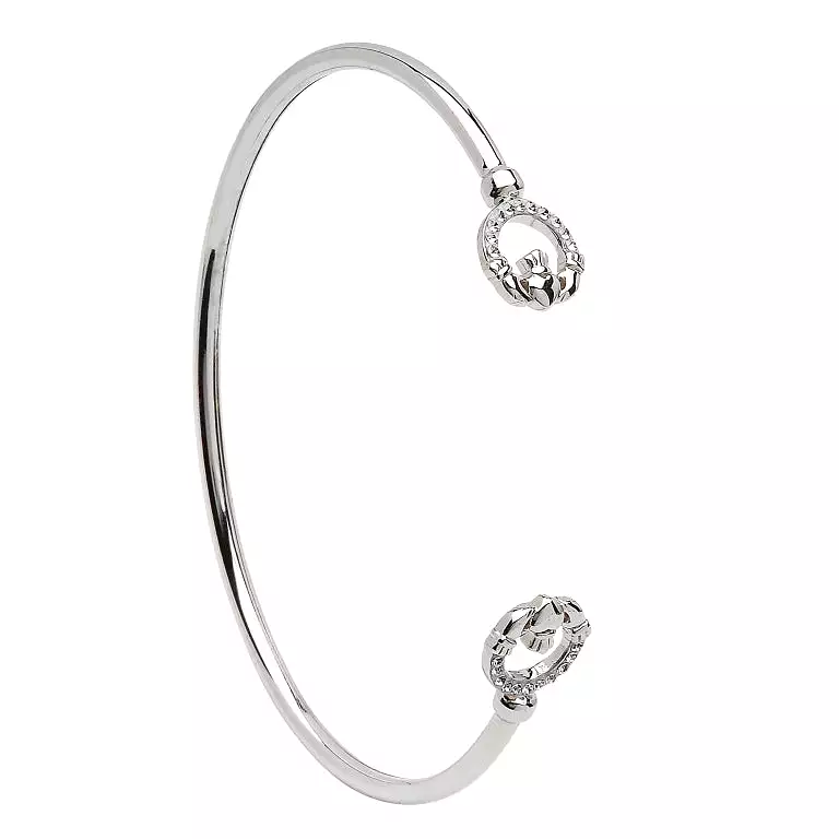 Silver Claddagh Bangle with Swarovski Crystal