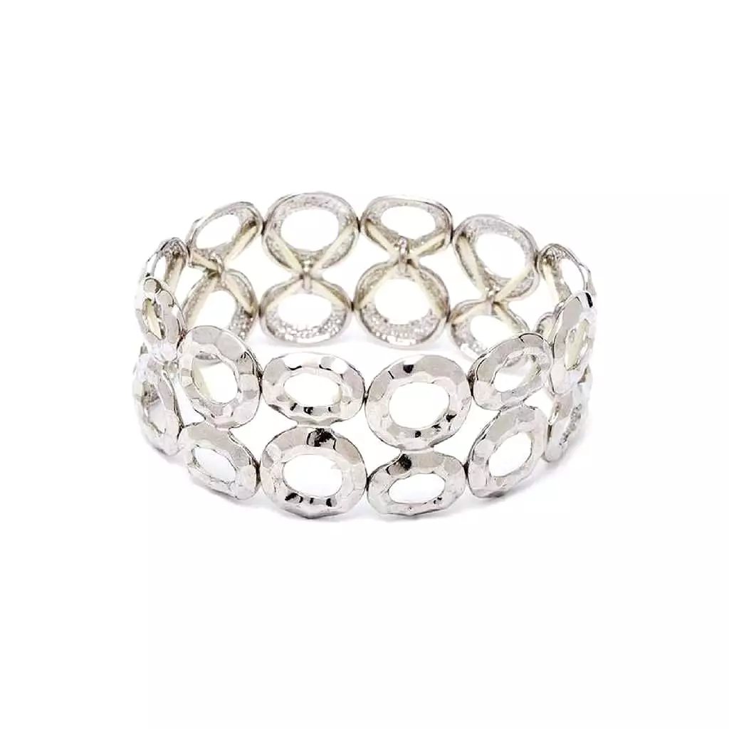 Silver Double Row Circle Stretch Bracelet