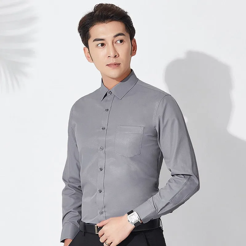 Single Patch Pocket Standard-fit Formal Long Sleeve Shirt for Men