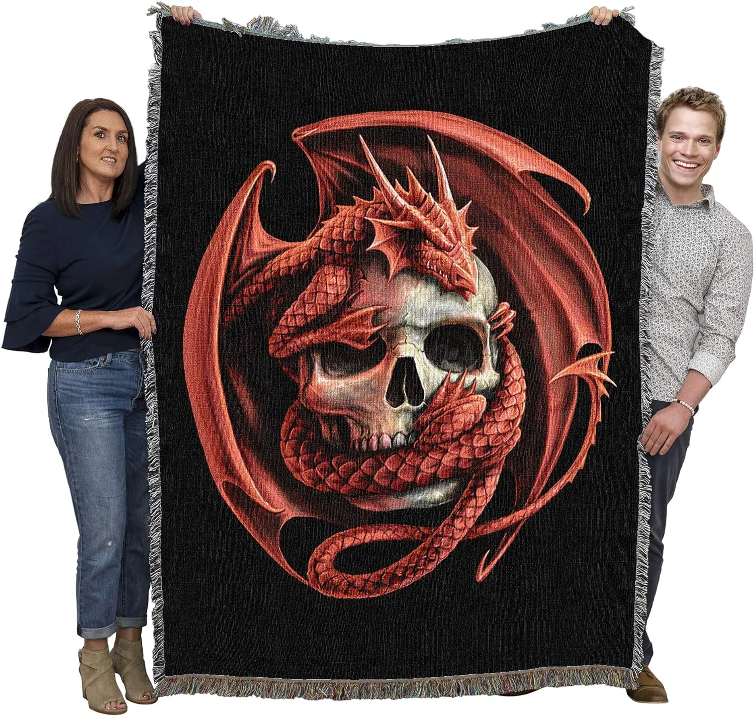 Skull Embrace Dragon Tapestry Blanket by Anne Stokes