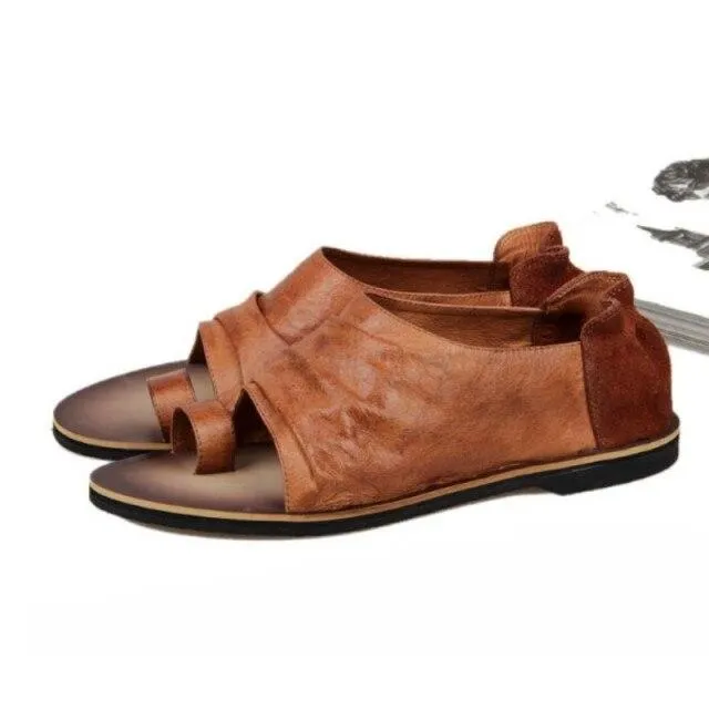 Summer England Style Vintage Genuine Leather Roman Sandals for Men