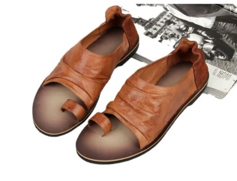 Summer England Style Vintage Genuine Leather Roman Sandals for Men