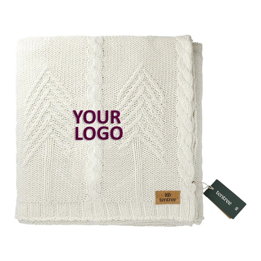 Tentree Organic Cotton Cable Custom Blankets, White