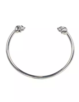 Thin Twin Skull Cuff, Silver