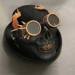 Vintage Punk Gothic Leather Goggles Skull Party Top Hat for Men