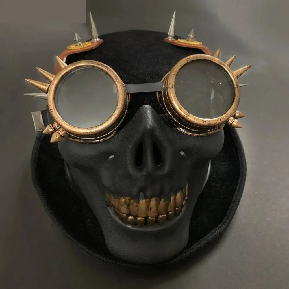 Vintage Punk Gothic Leather Goggles Skull Party Top Hat for Men