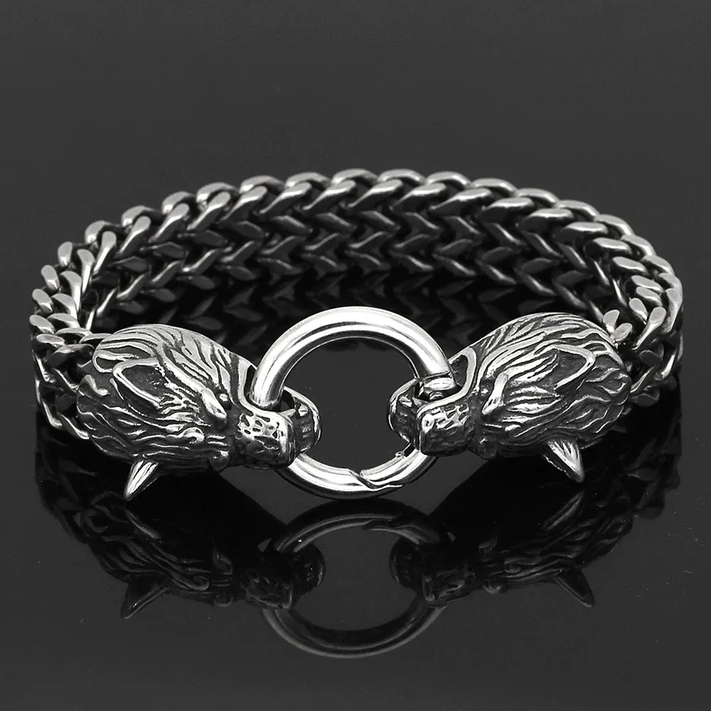 Vintage Wolf Head 316L Stainless Steel Punk Biker Bracelet for Men