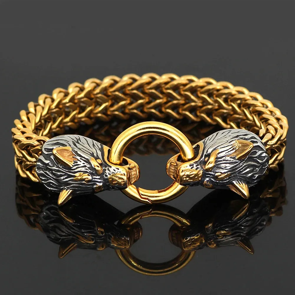 Vintage Wolf Head 316L Stainless Steel Punk Biker Bracelet for Men