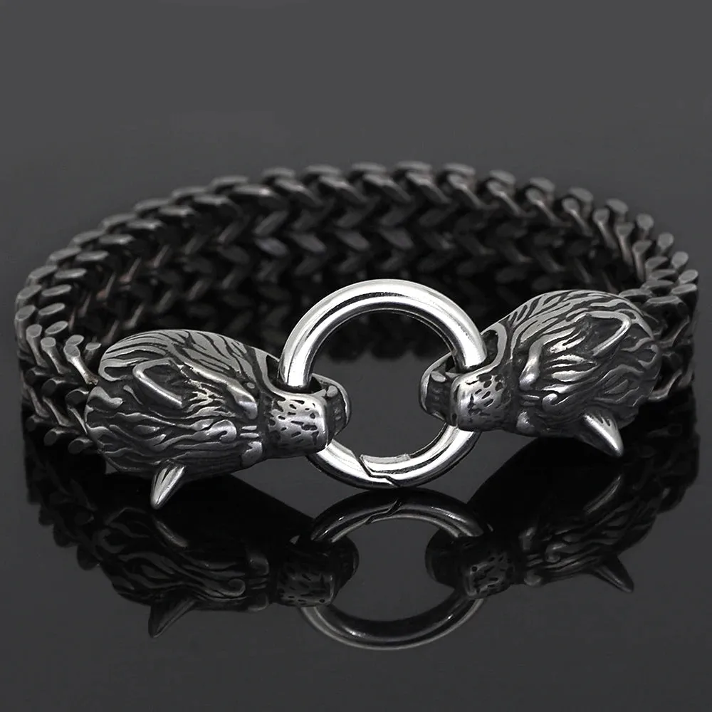 Vintage Wolf Head 316L Stainless Steel Punk Biker Bracelet for Men