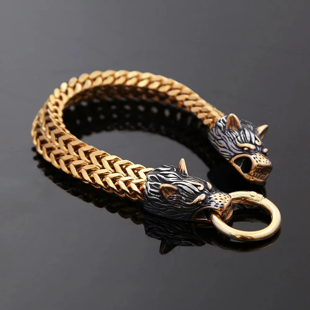 Vintage Wolf Head 316L Stainless Steel Punk Biker Bracelet for Men