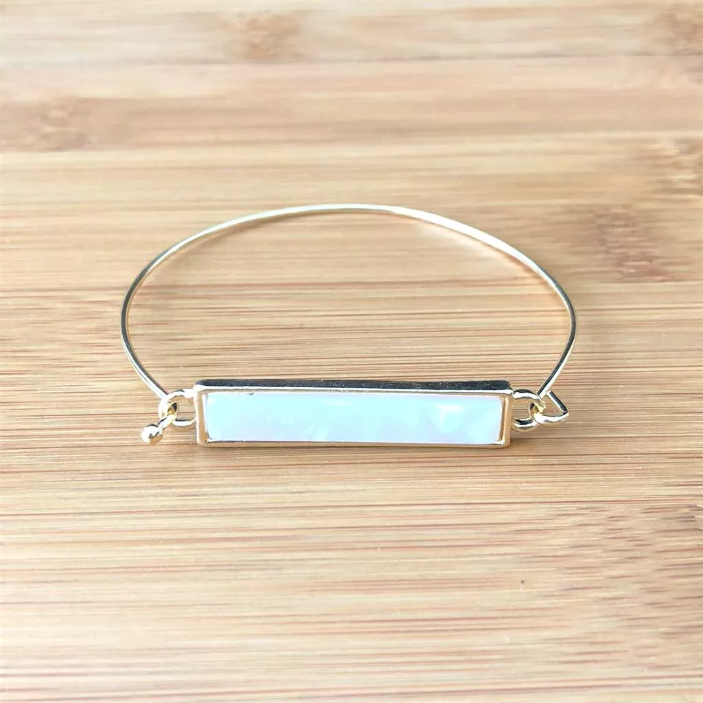 White Marbled Gold Bar Bracelet