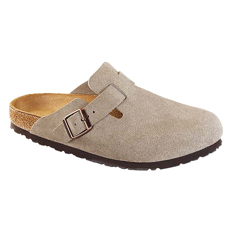 Women's Boston Suede Leather Soft Footbed Slip On Shoes in Taupe