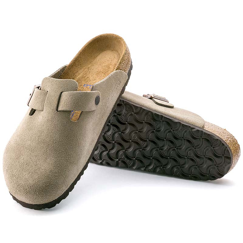 Women's Boston Suede Leather Soft Footbed Slip On Shoes in Taupe