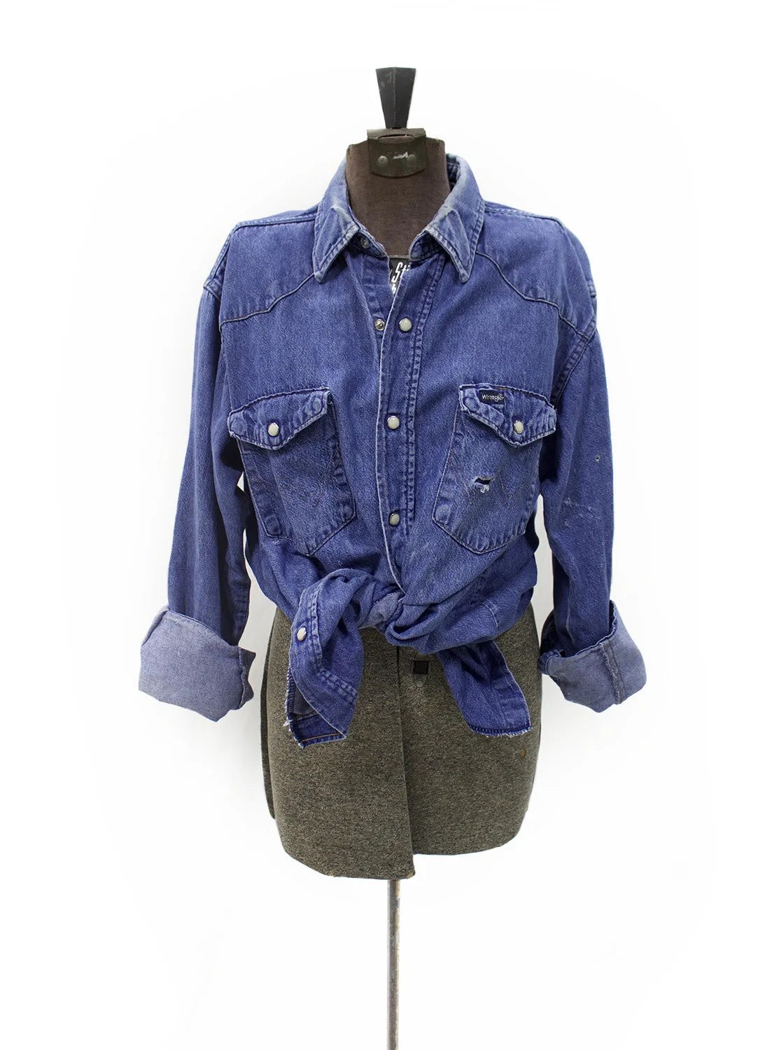 Women’s Vintage Denim Shirt with Pearl Snap Buttons