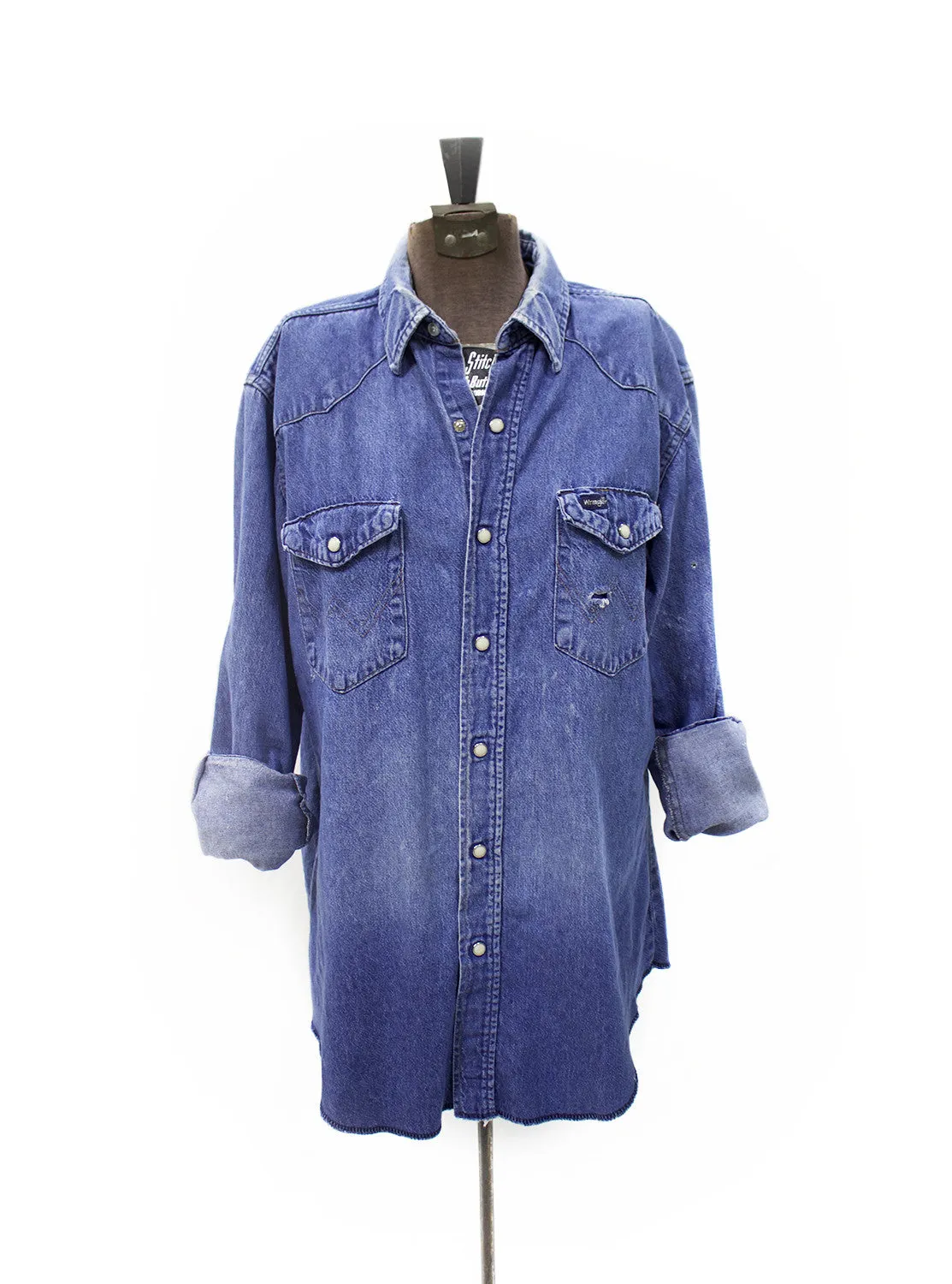 Women’s Vintage Denim Shirt with Pearl Snap Buttons